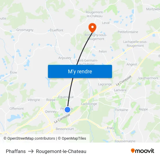 Phaffans to Rougemont-le-Chateau map