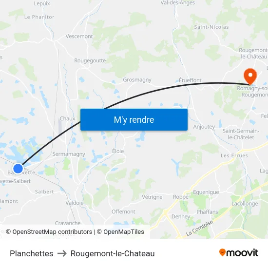 Planchettes to Rougemont-le-Chateau map