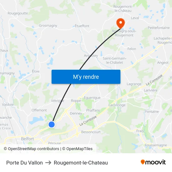 Porte Du Vallon to Rougemont-le-Chateau map
