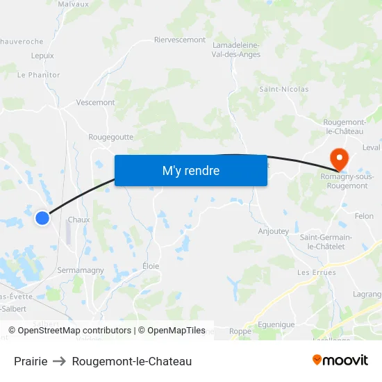 Prairie to Rougemont-le-Chateau map