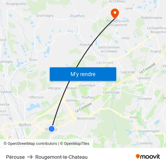 Pérouse to Rougemont-le-Chateau map