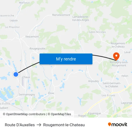 Route D'Auxelles to Rougemont-le-Chateau map