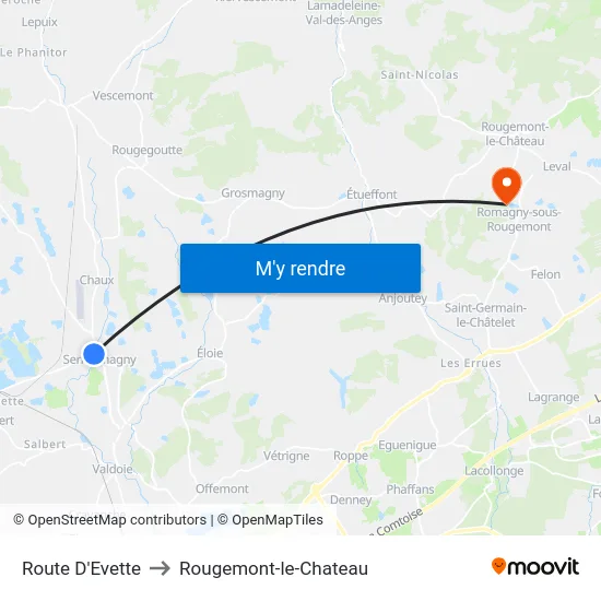 Route D'Evette to Rougemont-le-Chateau map