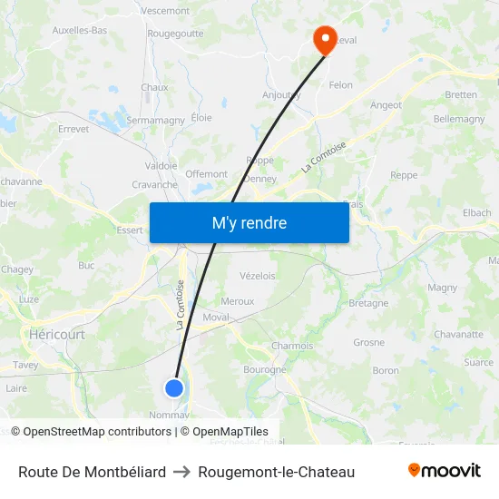 Route De Montbéliard to Rougemont-le-Chateau map