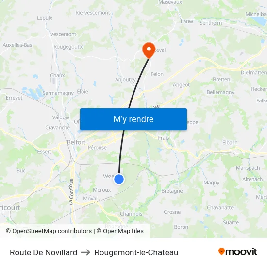 Route De Novillard to Rougemont-le-Chateau map