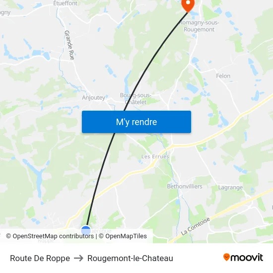 Route De Roppe to Rougemont-le-Chateau map