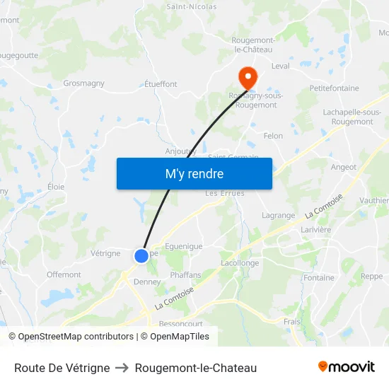 Route De Vétrigne to Rougemont-le-Chateau map