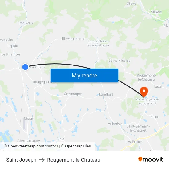 Saint Joseph to Rougemont-le-Chateau map