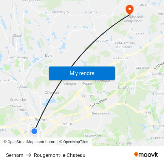 Sernam to Rougemont-le-Chateau map