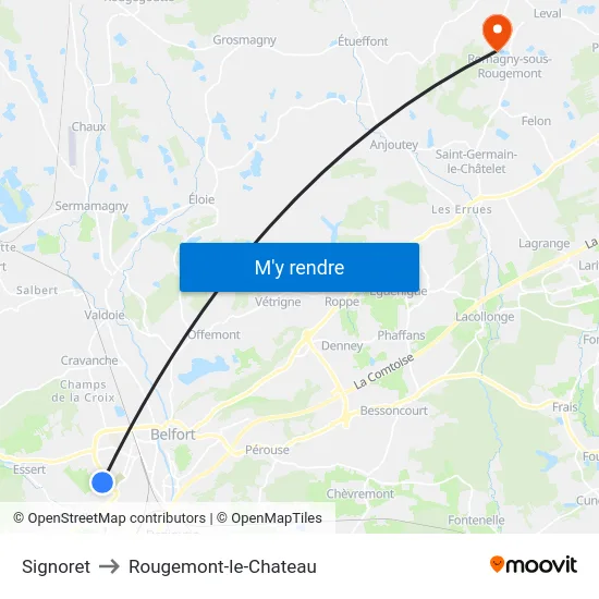 Signoret to Rougemont-le-Chateau map