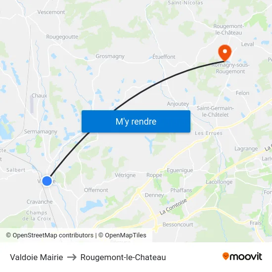 Valdoie Mairie to Rougemont-le-Chateau map