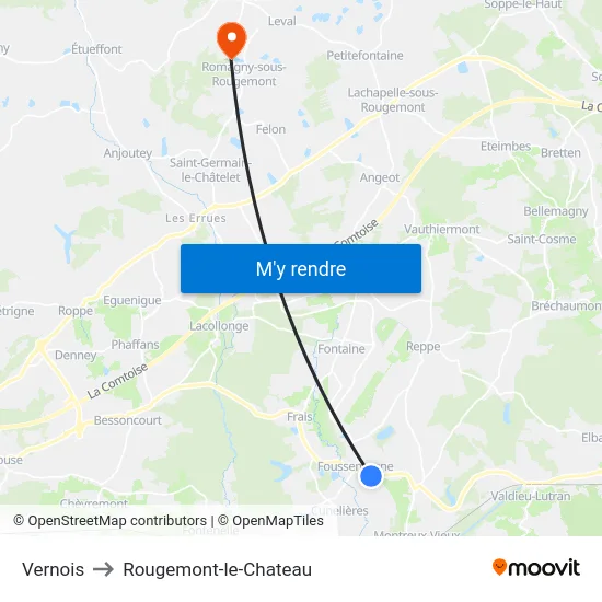 Vernois to Rougemont-le-Chateau map