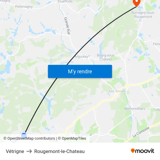 Vétrigne to Rougemont-le-Chateau map