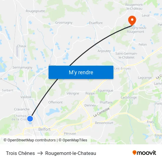 Trois Chênes to Rougemont-le-Chateau map