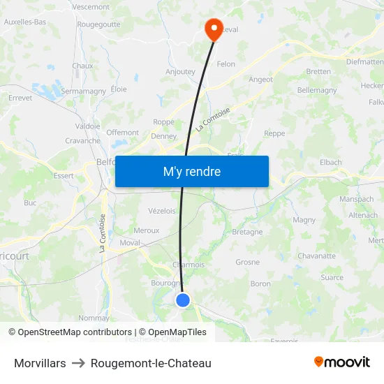 Morvillars to Rougemont-le-Chateau map