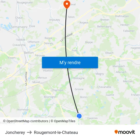 Joncherey to Rougemont-le-Chateau map