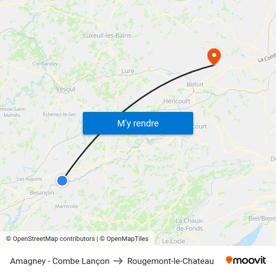 Amagney - Combe Lançon to Rougemont-le-Chateau map