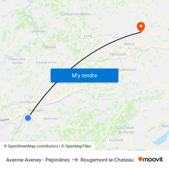 Avanne-Aveney - Pépinières to Rougemont-le-Chateau map