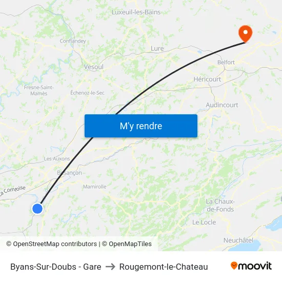 Byans-Sur-Doubs - Gare to Rougemont-le-Chateau map