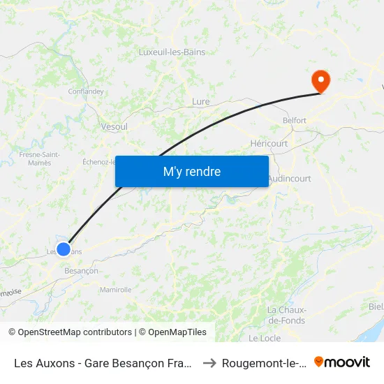 Les Auxons - Gare Besançon Franche-Comté Tgv to Rougemont-le-Chateau map
