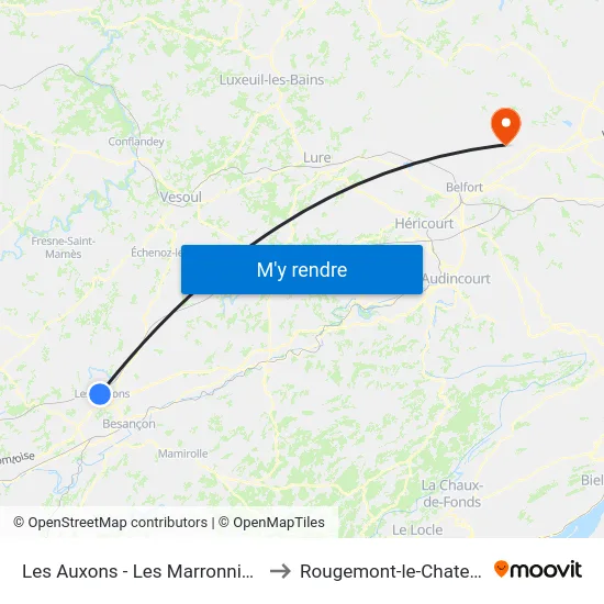 Les Auxons - Les Marronniers to Rougemont-le-Chateau map