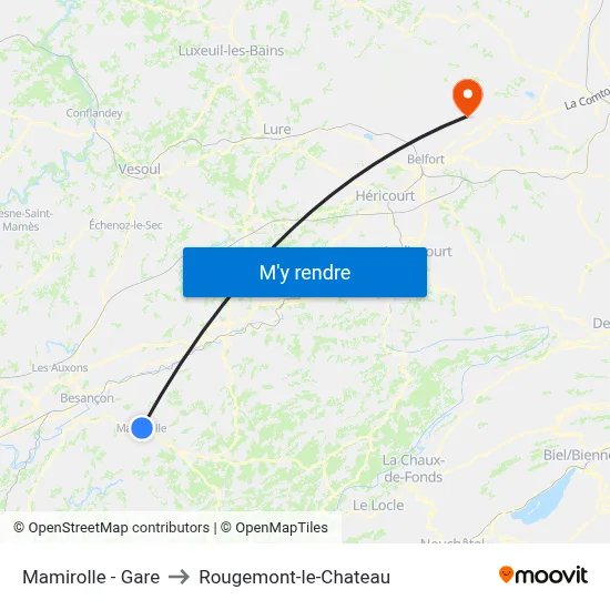 Mamirolle - Gare to Rougemont-le-Chateau map