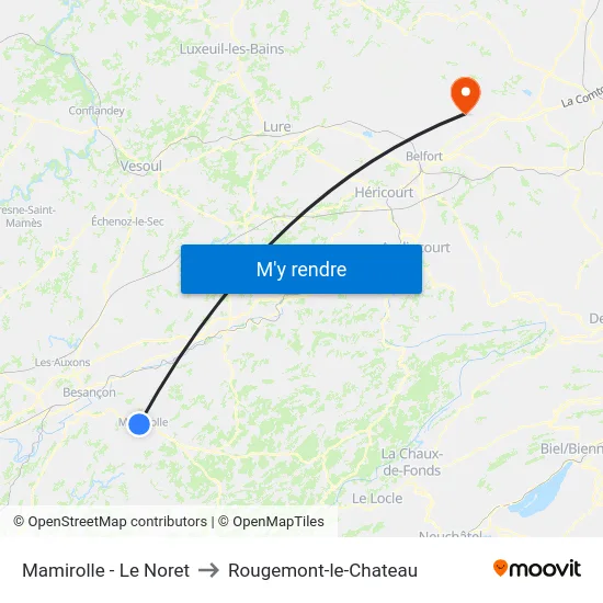 Mamirolle - Le Noret to Rougemont-le-Chateau map