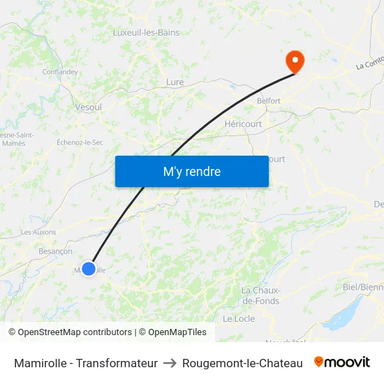 Mamirolle - Transformateur to Rougemont-le-Chateau map