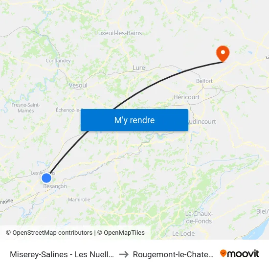 Miserey-Salines - Les Nuelles to Rougemont-le-Chateau map
