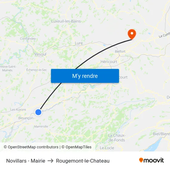 Novillars - Mairie to Rougemont-le-Chateau map