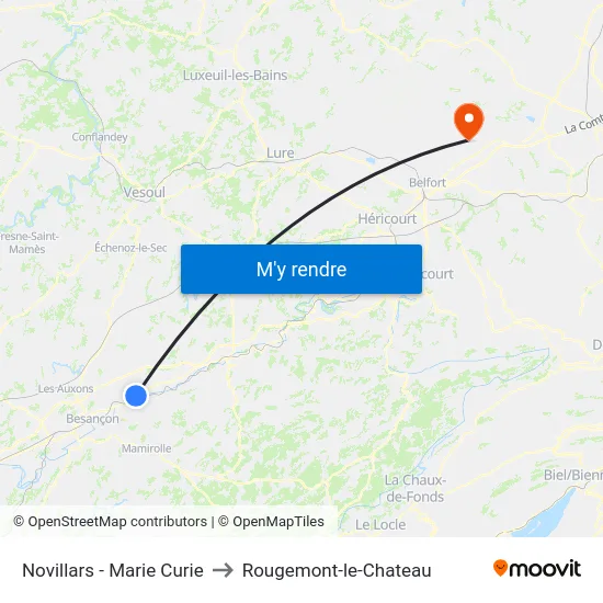 Novillars - Marie Curie to Rougemont-le-Chateau map