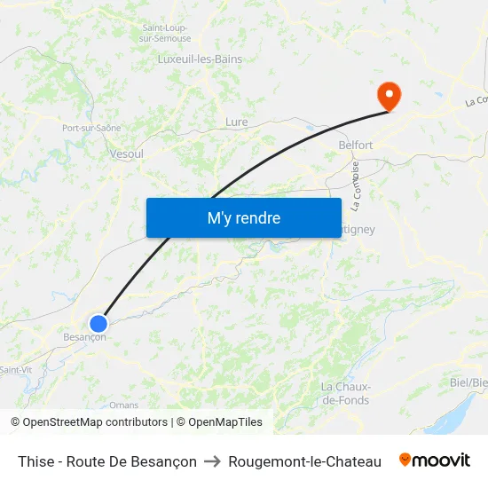 Thise - Route De Besançon to Rougemont-le-Chateau map