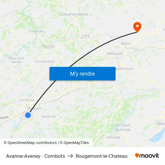 Avanne-Aveney - Combots to Rougemont-le-Chateau map