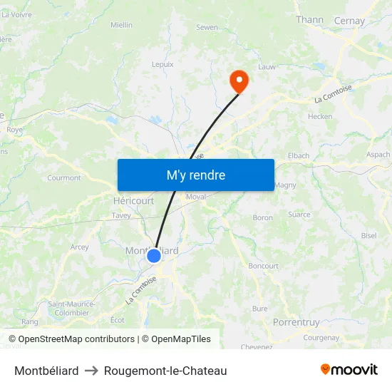 Montbéliard to Rougemont-le-Chateau map