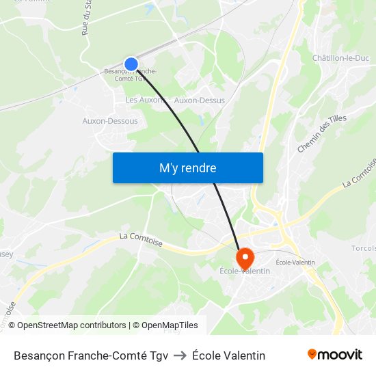 Besançon Franche-Comté Tgv to École Valentin map