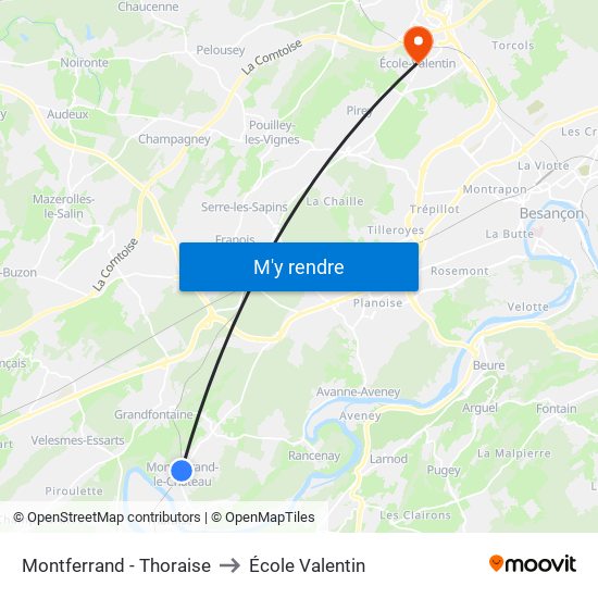 Montferrand - Thoraise to École Valentin map