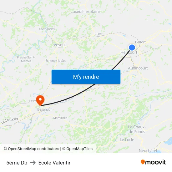 5ème Db to École Valentin map