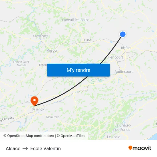 Alsace to École Valentin map