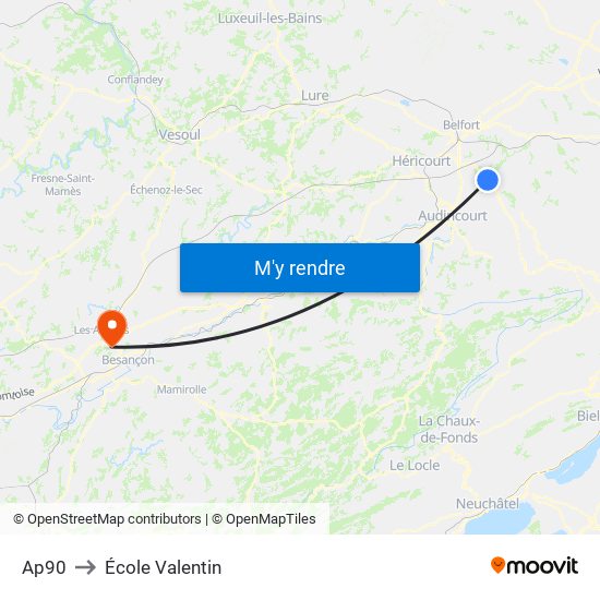 Ap90 to École Valentin map