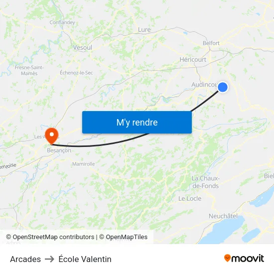 Arcades to École Valentin map