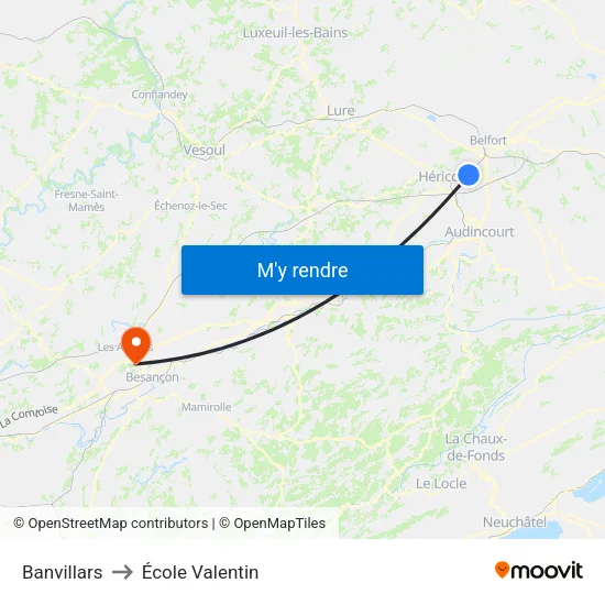 Banvillars to École Valentin map