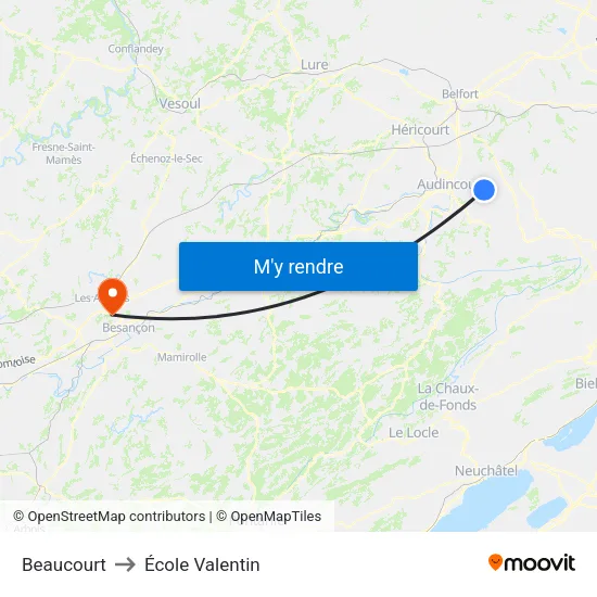 Beaucourt to École Valentin map
