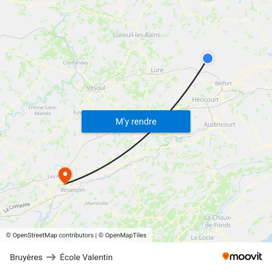 Bruyères to École Valentin map