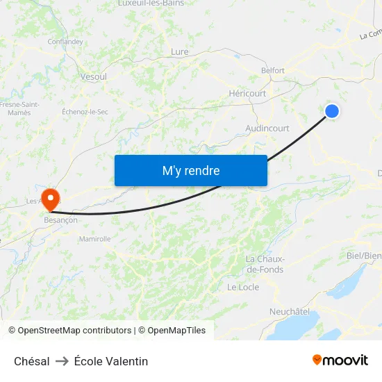 Chésal to École Valentin map
