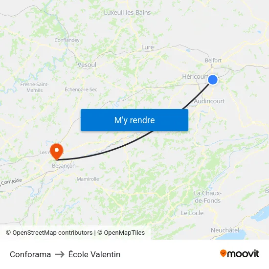 Conforama to École Valentin map