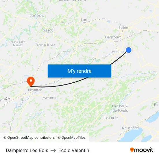 Dampierre Les Bois to École Valentin map