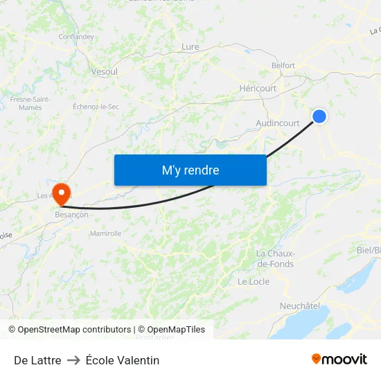 De Lattre to École Valentin map
