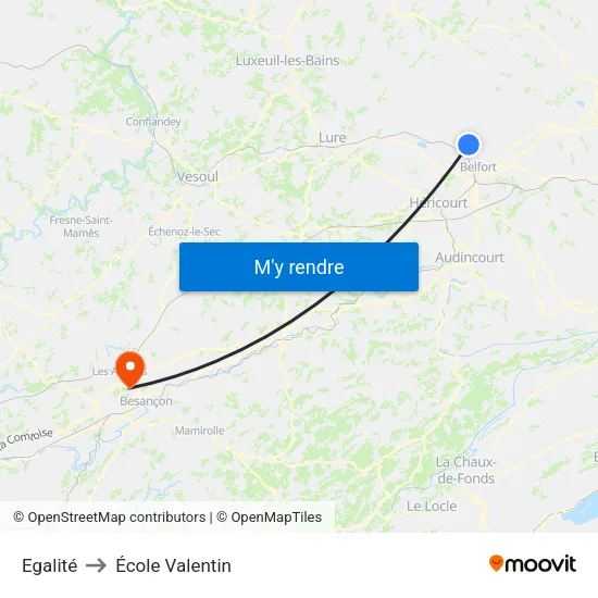 Egalité to École Valentin map