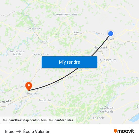 Eloie to École Valentin map