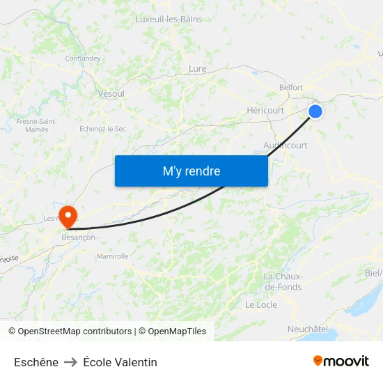 Eschêne to École Valentin map
